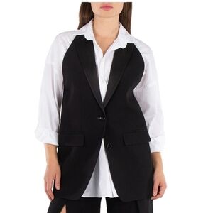 Burberry Wool Tailored Blazer Vest with Satin Peak Lapels
